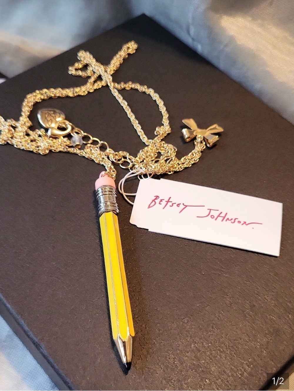 Betsey Johnson Gold Necklace with Yellow Pencil Charm